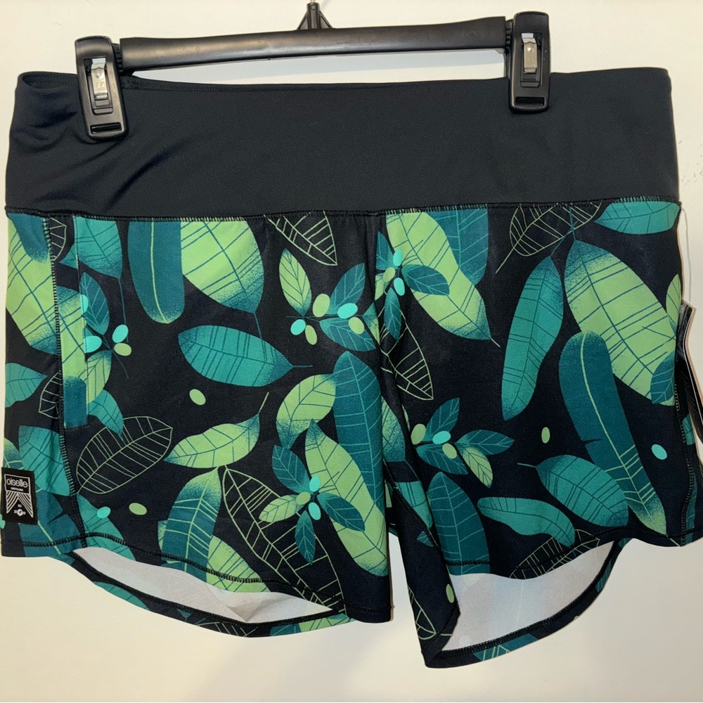 Oiselle Long Roga Shorts- Green Leaf Print